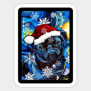 Black Pug Santa Sticker